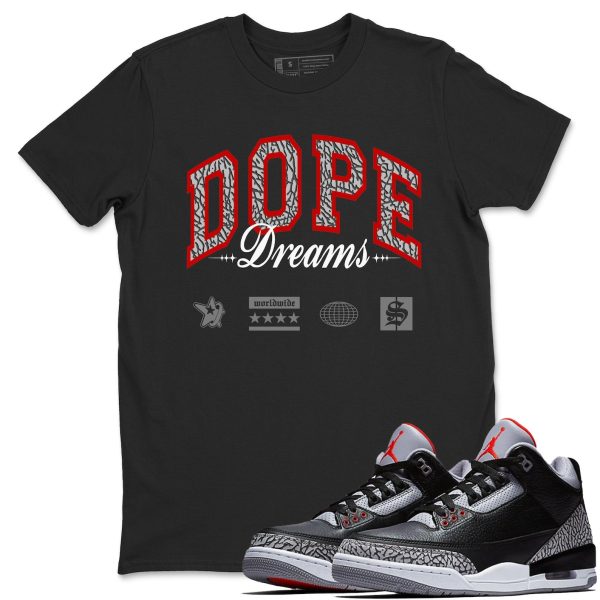 Dope Dreams Unisex Graphic T-Shirts To Match Sneakers 3s Retro Black Cement, DN3707-010 Jezsport.com