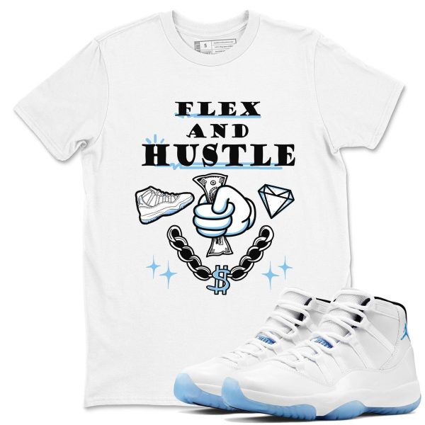 Flex And Hustle Graphic T-Shirt to wear with jordans 11s Retro Legend Blue, CT8012-104 Jezsport.com